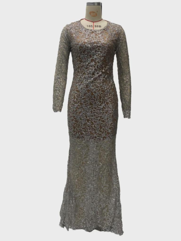 2025 Европейско-американская весна золото штамповка тонкий длинный рукав сексуальное вечернее платье для женщин