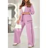 Pant Sets Women Wide Leg Pants Two Piece Set Button Coats Matching Sets Patchwork High Waist Elegant Trousers Pockets Sporty