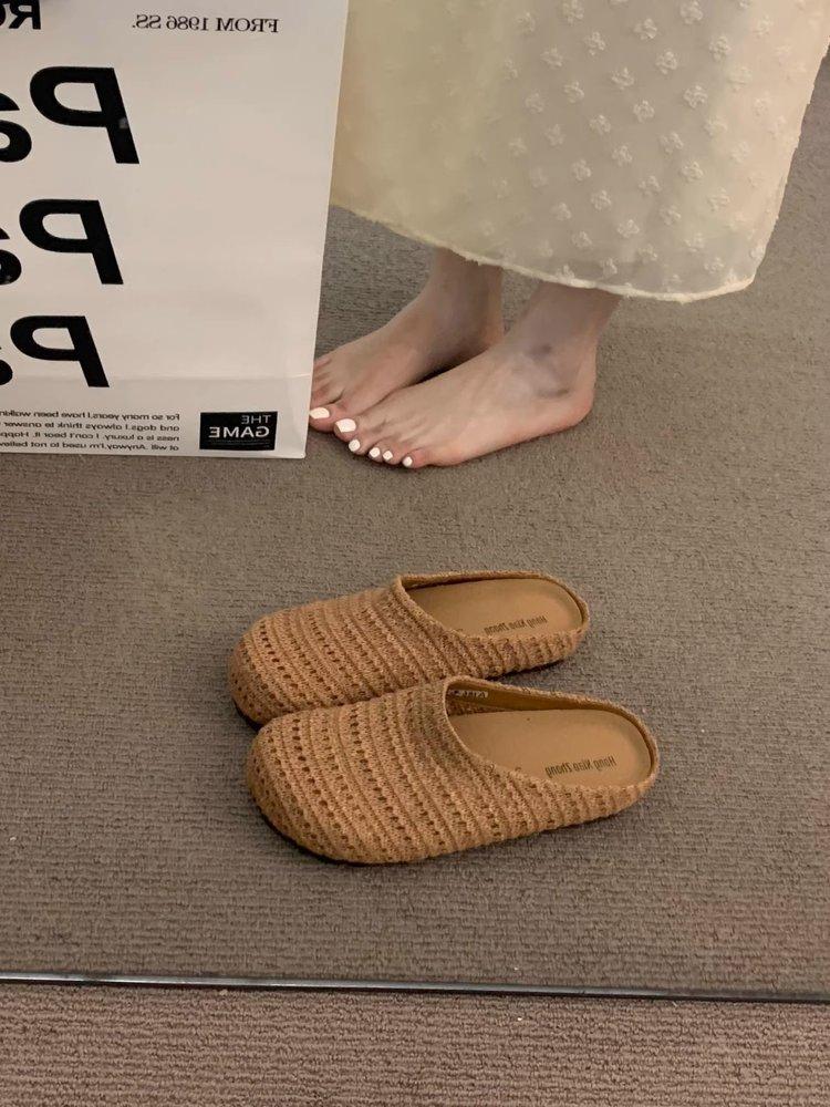 Французская нишевая плетеная вручную ажурная дышащая сумка, домашние тапочки-полушлепанцы, женская летняя обувь, римский стиль, толстая подошва, обувь Boken