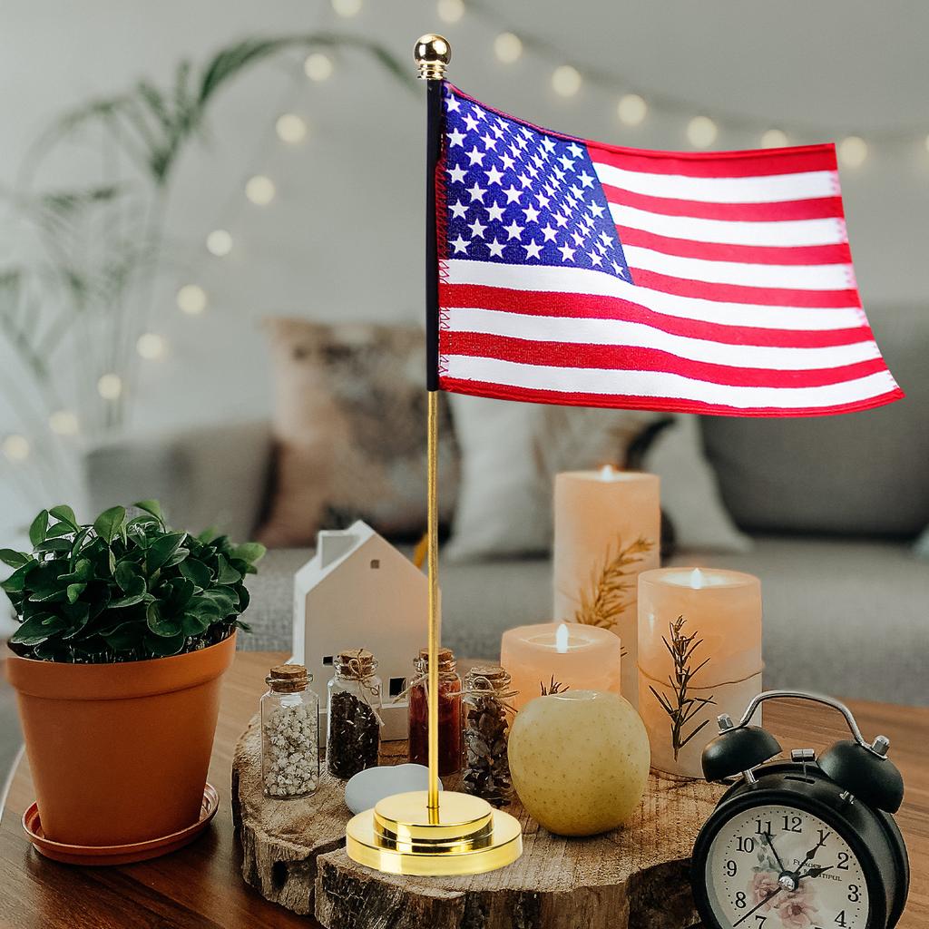 Metal Flagpole Stand Silver Desktop Iron Round Base Use Car Flag Mount Vehicle Frames