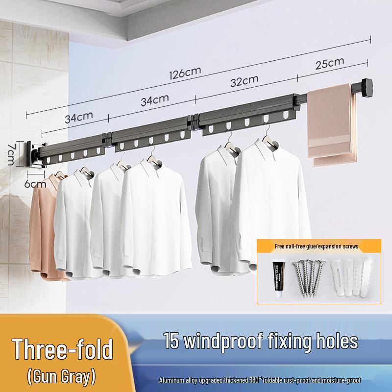 Punch-Free Suction Cup Folding Clothes Drying Rack with Retractable Rod – Invisible and Compact for Bathroom and Window Use