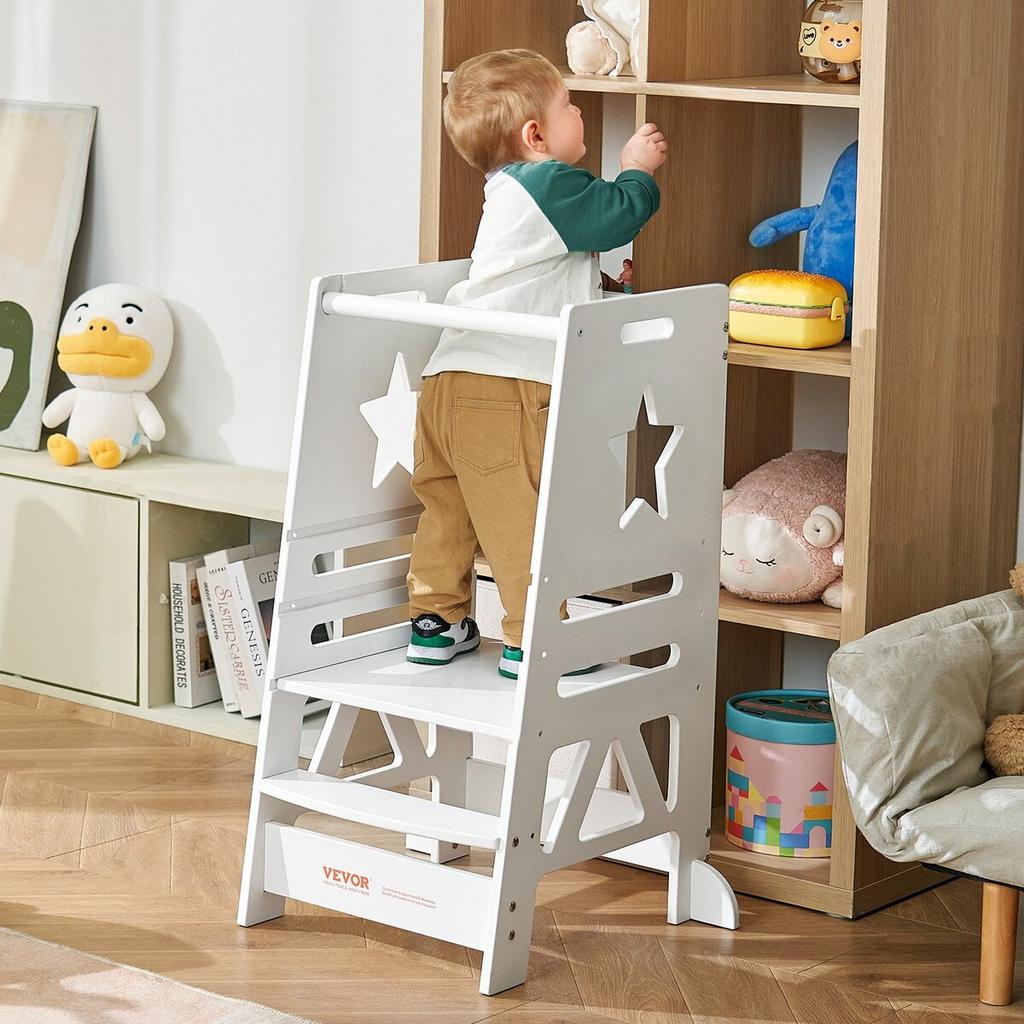 Tower Step Stool for Toddlers Kids 3-Level Height Adjustable 350LBS White