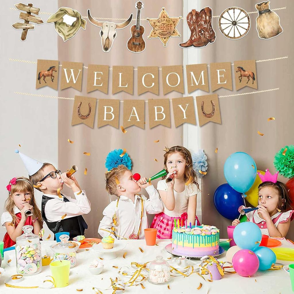 Western Cowboy Baby Shower Banner, Horse Birthday Party Decorations, Cowboy Welcome Baby Banners, Western Party Supplies for Boys, My First Rodeo