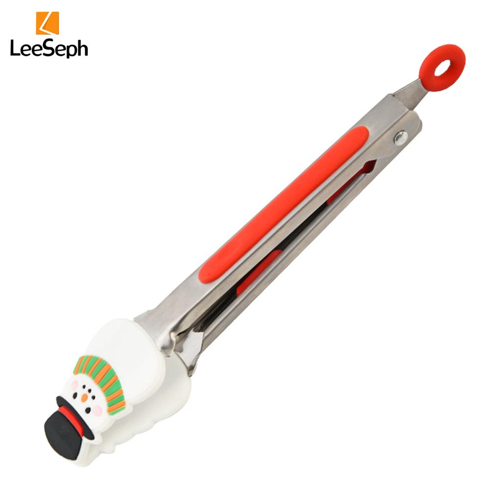 Рождественские силиконовые щипцы Leeseph, портативные кухонные щипцы с маленькой клипсой из нержавеющей стали для приготовления пищи на гриле, салата, барбекю, жарки