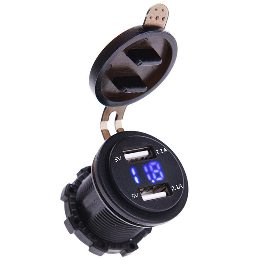 4.2A Car Motorcycle USB Charger GPS Cell Phone Voltage Indicator Waterproof