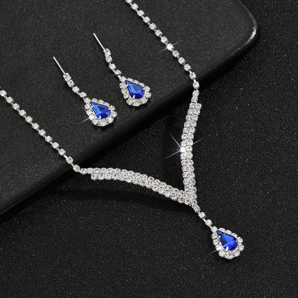 3pcs Women's Jewelry Set, Rhinestone Droplet Shaped Pendant, Necklace, Earrings, Wedding Accessories