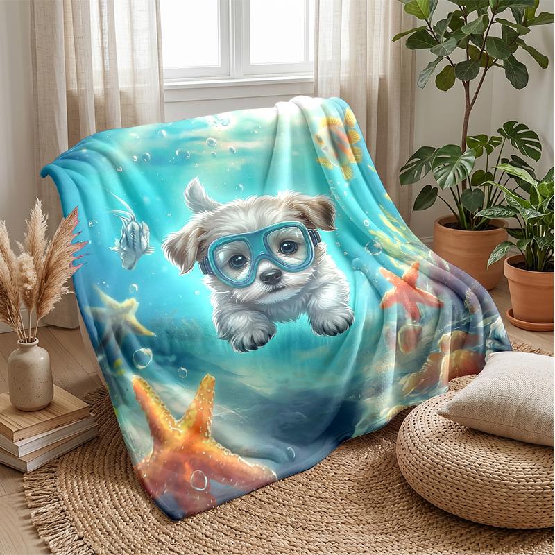 Underwater Paws and Coral Theme blanket Lightweight Warm Flannel Blanket Decorative Throw Blanket for Home Decoration