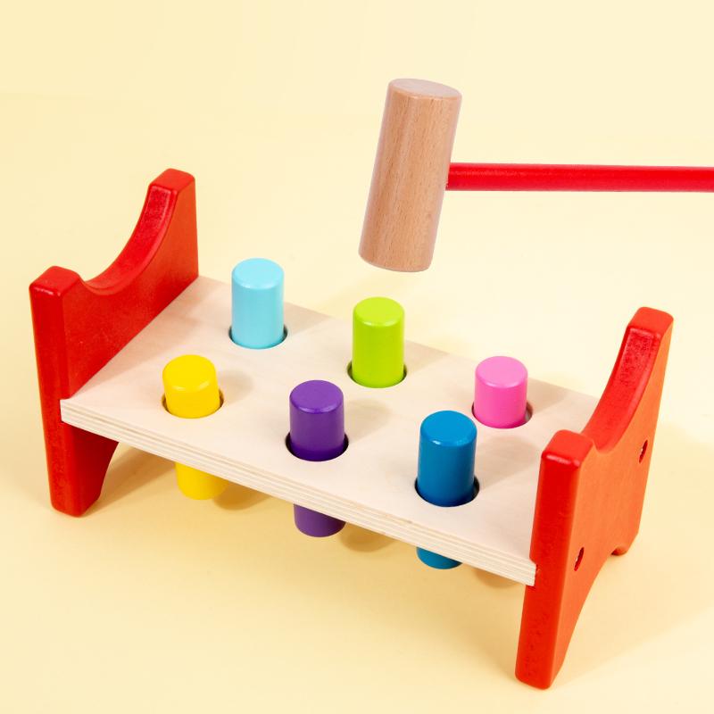 Wooden Pounding Bench Baby Workbench Pound Ball Toy Montessori Toy Color Matching Hand Eye Coordination Fine Motor Training