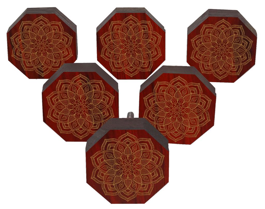 IBA Indianbeautifulart Brown Engraved Knobs Pack of 10 Wooden Wardrobe Door Knobs Drawer