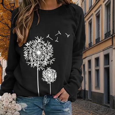 Осенне-весенняя одежда Танцующие одуванчики Принт свитер Топы для женщин Круглый вырез Длинный рукав