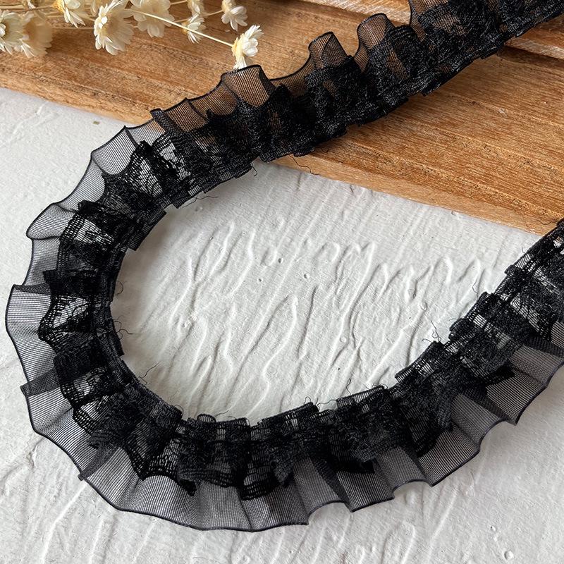 Черная кружевная органза для самостоятельного изготовления одежды и аксессуаров - украшение горловины и подола юбки