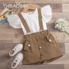 Kids Baby Girls Summer Fly Sleeve Tops Solid T-shirts Overalls 2pcs Suits Toddler Children Casual Clothes Sets