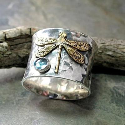 Винтажные кольца с стрекозами для женщин Модное кислотно-синее хрустальное кольцо-обещание для женщин Двухцветное Позолоченное Аксессуары Подарки