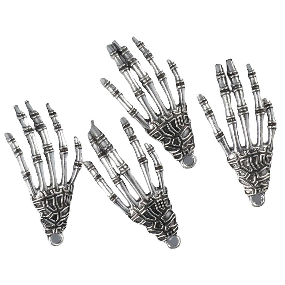 Antique Silver Metal Charms Pendants 30 Pcs Halloween Skeleton Hand Pendants For Earrings