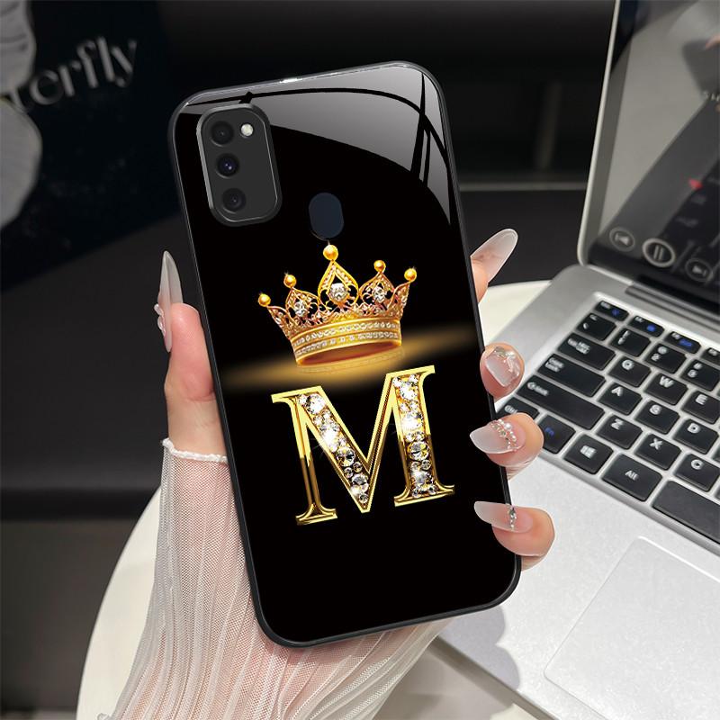 For Samsung M21 M31 M21S M31S Case Fashion Letters Hard Tempered Glass Back Covers For Samsung Galaxy M30s M 31 M 21 Phone Shell