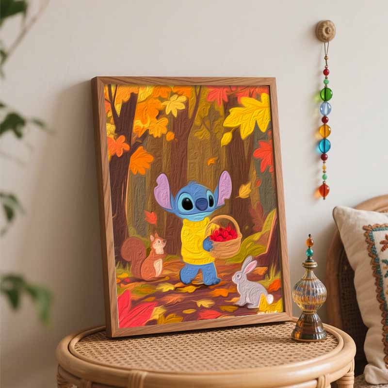 Disney Digital Oil Painting Art Kit Stitch Autumn Forest Squirrel Rabbit Hand Filled Home Decor