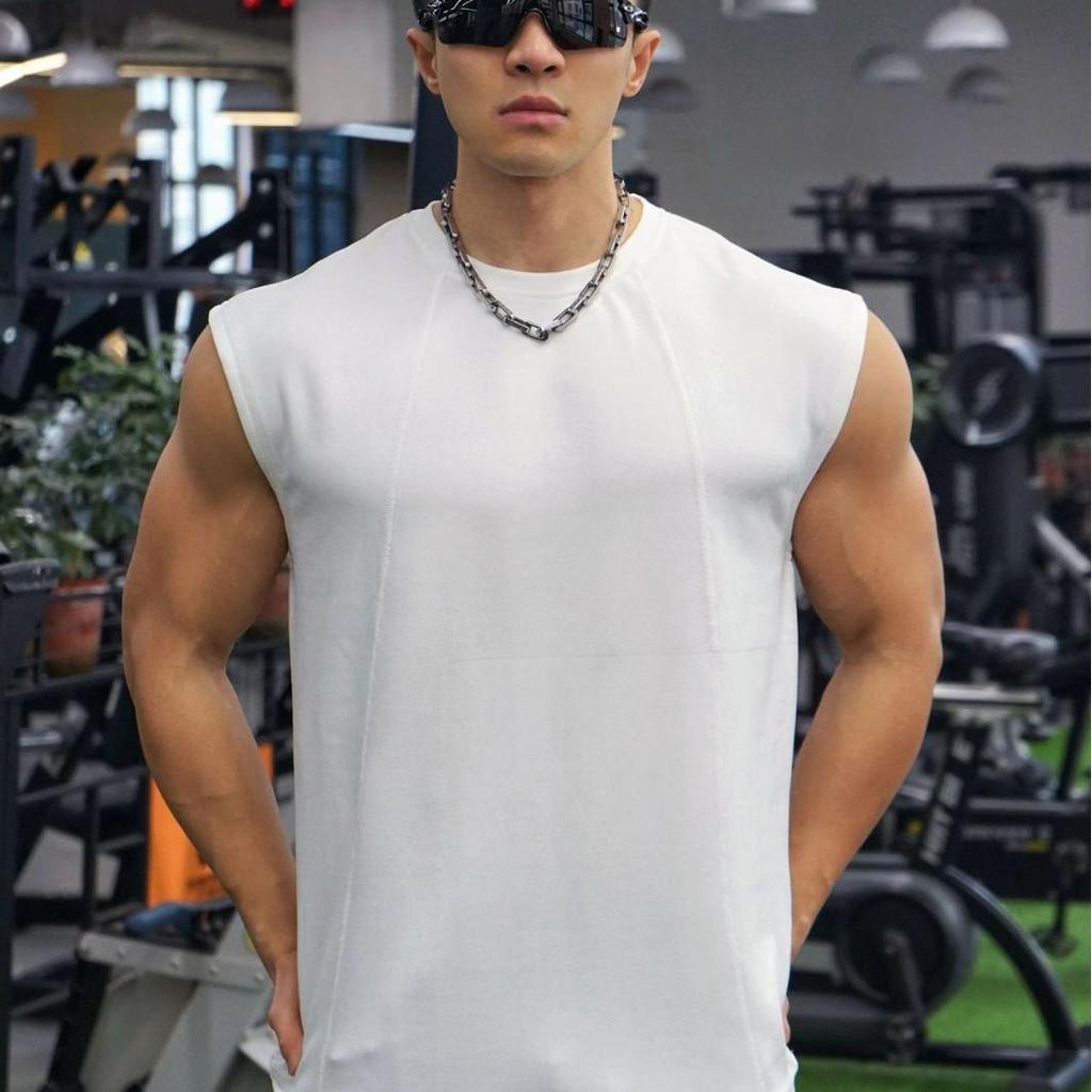 Мужская майка без рукавов из тяжелого хлопка с широкими плечами от American Fitness Brothers для летнего бега и повседневных занятий спортом