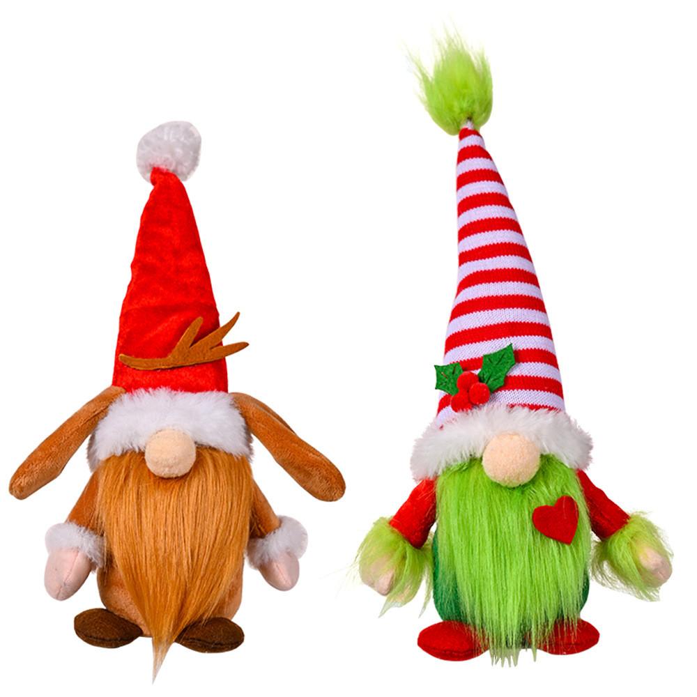 Adorable Red And White Striped Grinch And Rudolph Gnome Christmas Decoration Plush Figure