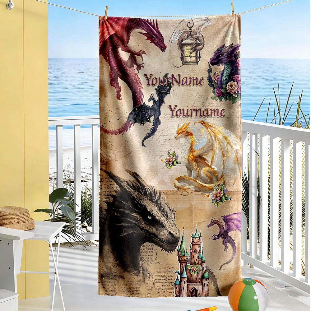 Gothic Illustrations Personalized Name Beach Towel High Absorbency & Quick-Dry Suitable for Swimming Gym Camping Yoga Vacation