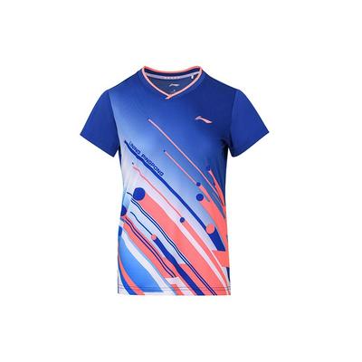 Li Ning SS22 Повседневная спортивная быстросохнущая футболка с короткими рукавами для пинг-понга, женские топы, мечтательно-синий AAYS018-3