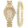 2Pcs/Set Women Quart Watch Shiny Rhinestones Circular Dial High Precision Movement Wristwatch with Bracelet