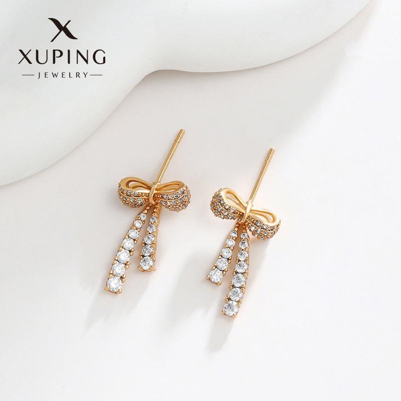 Ювелирные изделия Xuping, серьги-гвоздики, серьги-клипсы из сплава с покрытием k-цвета, с мульти-цирконами, в европейском и американском стиле, модные и универсальные серьги.