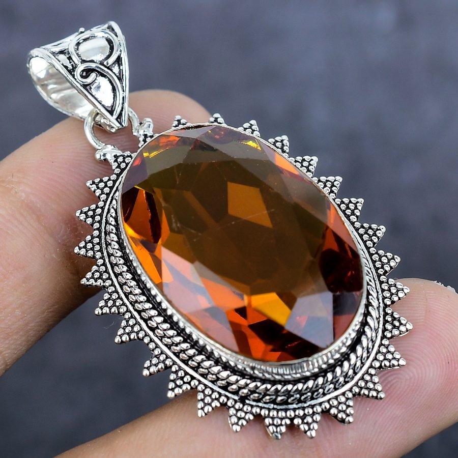Citrine Gemstone Handmade 925 Sterling Silver Jewelry Pendant 2.17" o1E16