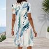 Women Plus Size Round Neck Short Sleeve Abstract Printed A Line Flared Dress