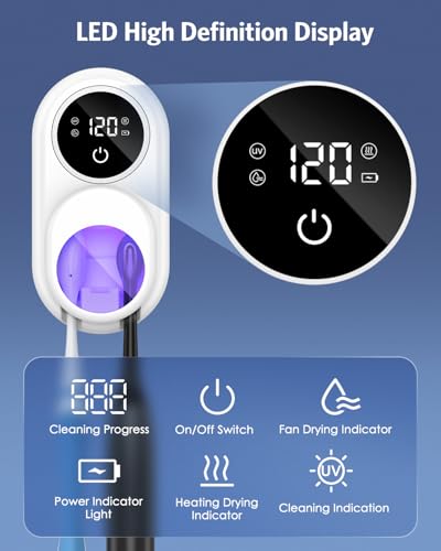 UV Toothbrush Holder with UV Sanitizing Function, Dual Cleaning Modes Tooth Powder Brush Holder with Smart LED Display, Air Drying Bathroom