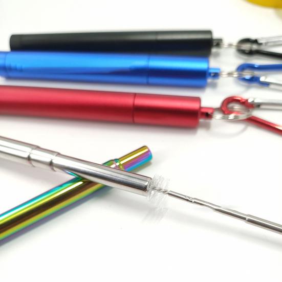 1 комплект многоразовых телескопических соломинок, портативный, из нержавеющей стали, с футляром для переноски, экологически чистый, легко чистится, соломинка