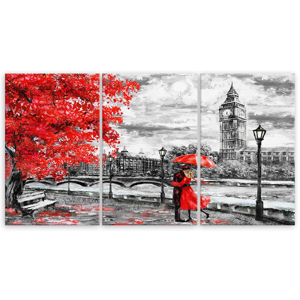 Three Piece Picture Canvas Print London Red Umbrella
