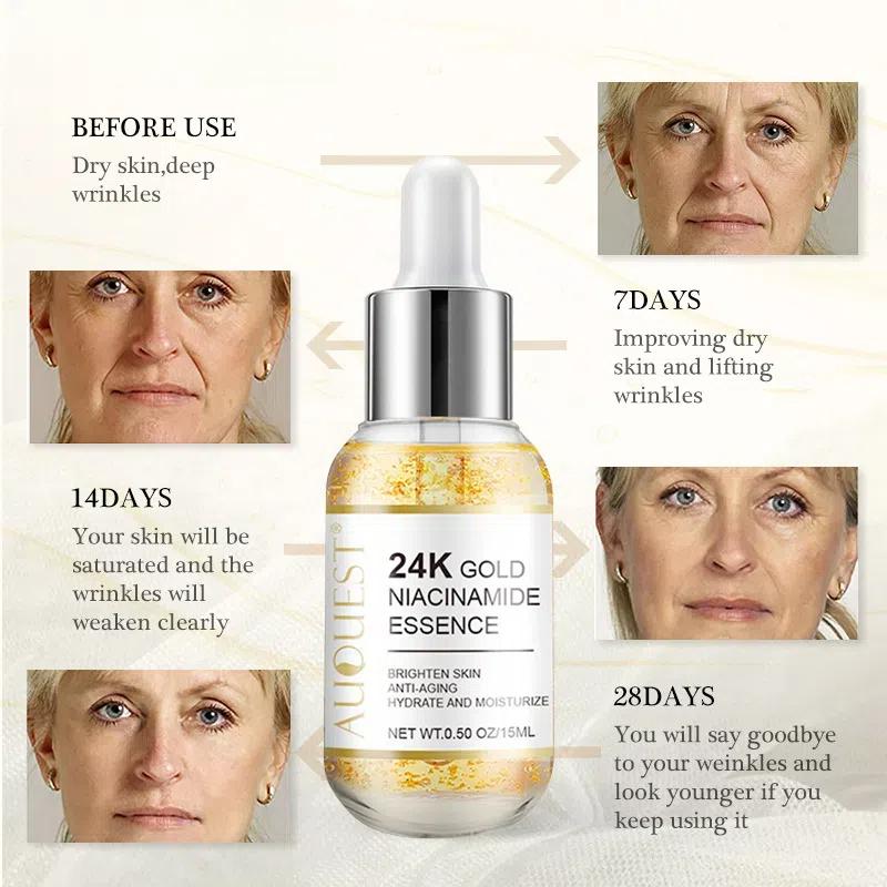 24-каратная золотая сыворотка Essence Gold сужает поры, удерживает воду и увлажняет
