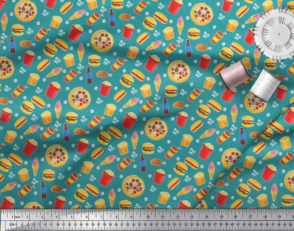 Soimoi Японская креп-сатиновая ткань, ткань с принтом для холодных напитков, пиццы и гамбургеров, 1 метр, 42 дюйма