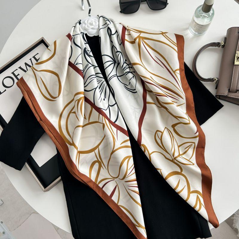 Печатный буквенный высококачественный искусственный шелк женский твил шелковый декоративный женский шелковый шарф