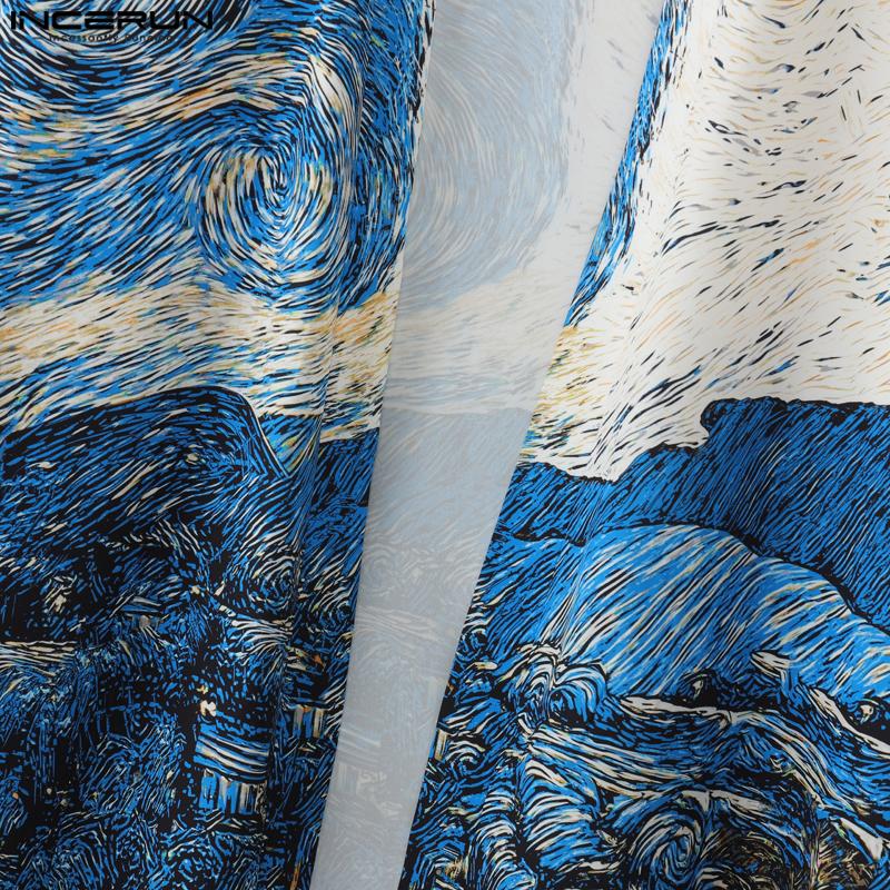 INCERUN Мужской кардиган без воротника с рукавом 3/4, с цветочным принтом, с открытой передней частью, повседневный, свободного кроя