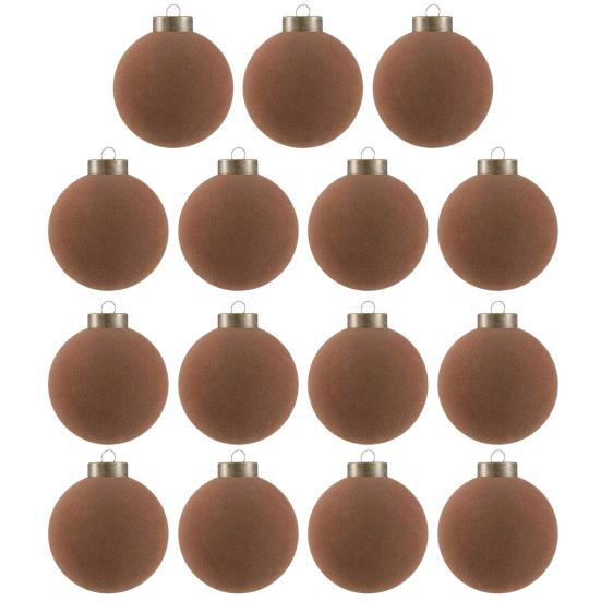 15 Pcs Velvet Christmas Ball Ornaments 3.15 Inch Flocked Plastic Ball Xmas Tree Hanging Decoration for Holiday Party Decor