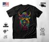 Cowboy Bull In Sunglasses Neon Graphic T-Shirt Black Unisex S-2XL