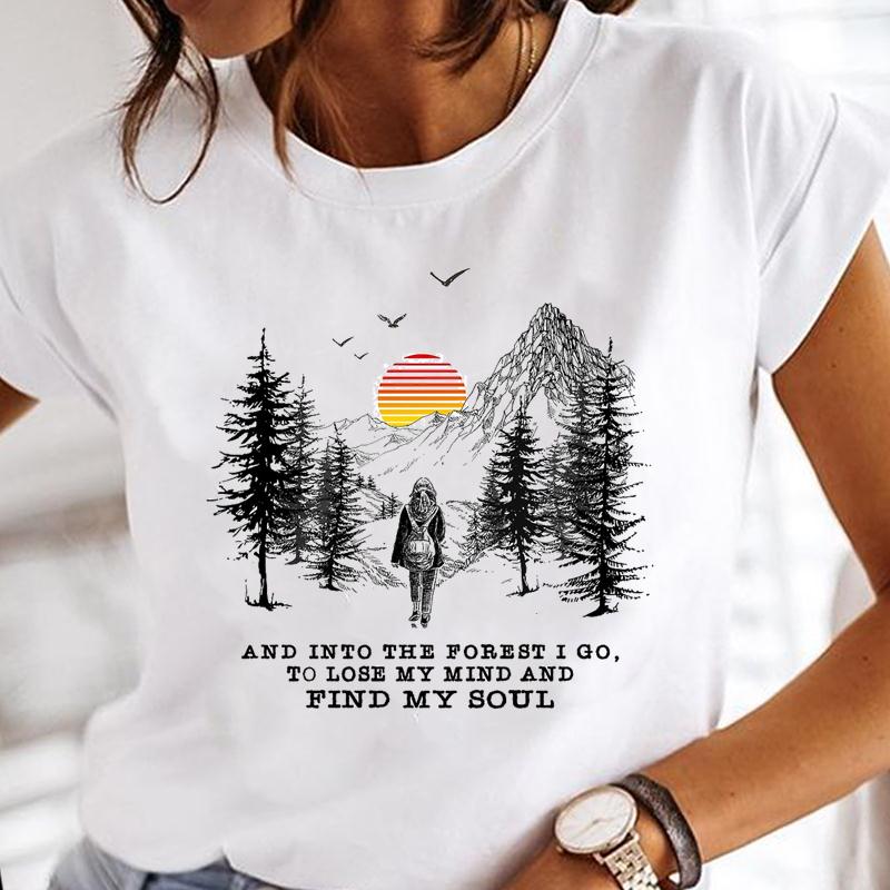 Одежда для отдыха на природе с коротким рукавом, повседневная футболка, летняя женская футболка, женская модная футболка с графическим принтом