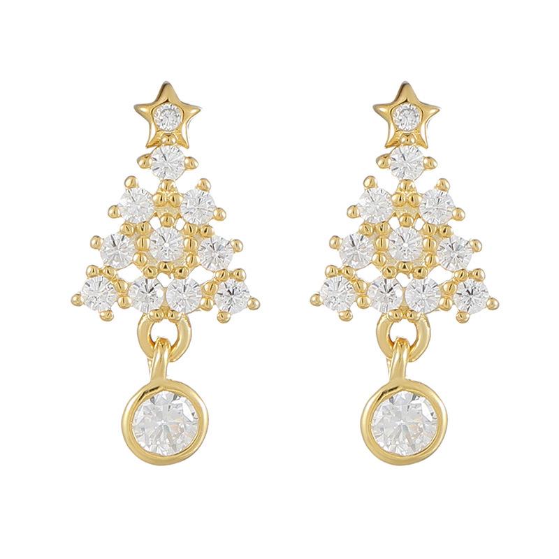 Роскошные серьги-пусеты из стерлингового серебра 925 пробы в виде рождественской елки и звезды с бриллиантами - Изысканный подарок в стиле мори для женщин