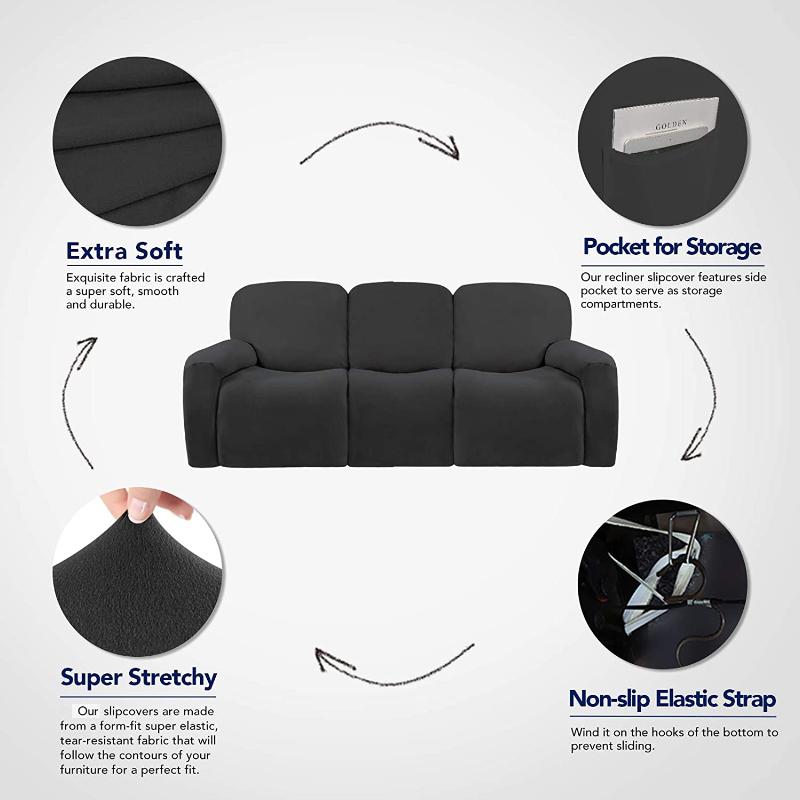 1 2 3 Seat Stretch Sectional Recliner Sofa Slipcover Soft Washable Furniture Protector Couch Cover with Elastic Bottom