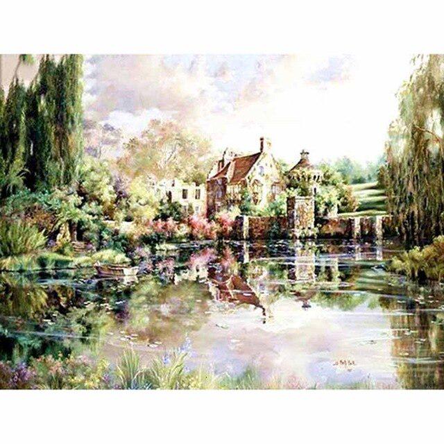 DIY 5D Алмазная картина Дом Полный круглый Алмазная вышивка Мозаика Крест Стежок Горный хрусталь