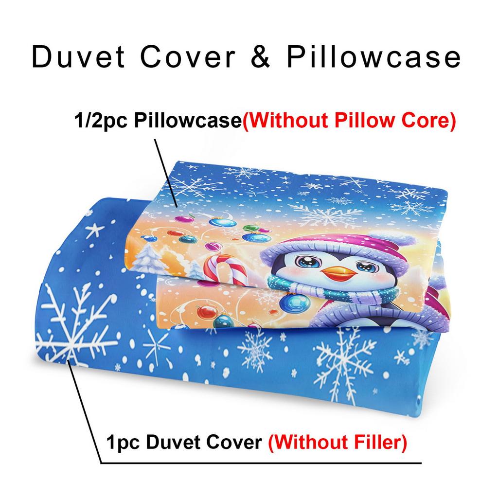 Penguin Theme Down Comforter Cover Set - 2/3pcs Soft Comfortable Breathable Christmas Gift Bedding Set Christmas Animal Print