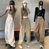 Casual Cargo Pants Women High Waist Straight Leg Solid Color Full Length Office Lady Versatile Loose Trousers Female