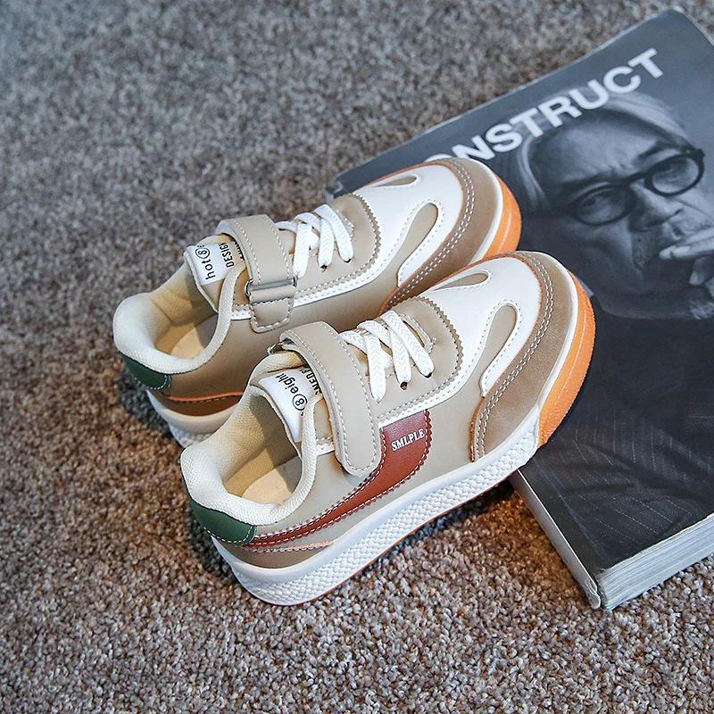 Спортивная обувь для мальчиков и девочек, толстая мягкая подошва, детская повседневная обувь, грязенепроницаемая, 2024, новая модная детская обувь для скейтбординга, круглый носок, на липучке, балетки