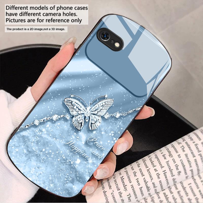 Элегантная синяя бабочка Для iPhone 17 16 15 14 13 Plus 12 mini 11 Pro Max XR Xs Max X 7 8 6S 22 20 Эллиптический стеклянный чехол для телефона