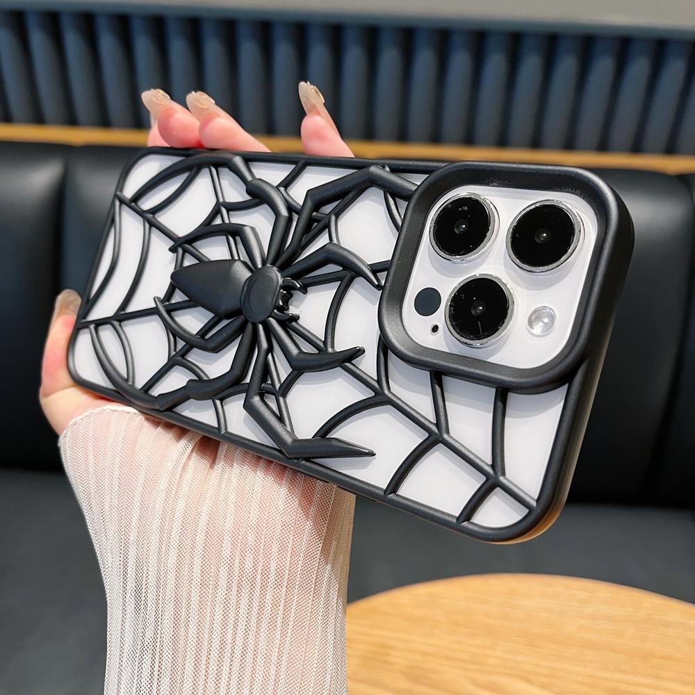 Cartoon 3D Spider Pattern Hollow Out Heat Dissipation Case For iPhone 16e 15 14 Plus 13 12 16 Pro Max 11 15 Matte Silicone Cover