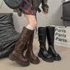 Height-increasing Thick-soled But Knee-high Boots Women's 2025 Autumn New Round-headed Knight Boots Muffin-bottom Belt Buckle High Boots