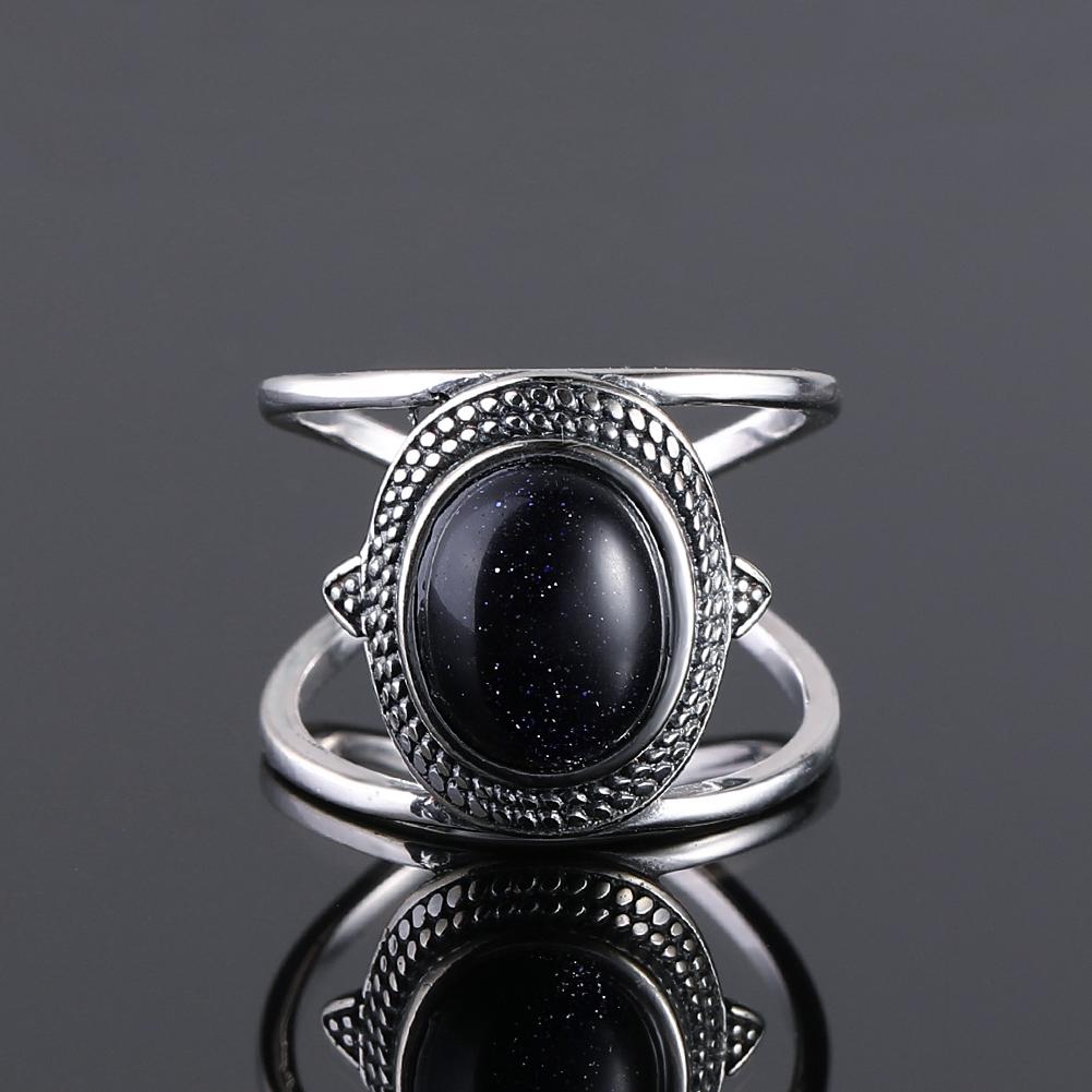 Серебряное кольцо S925 для женщин Овальное Круглое Каплевидное Натуральный Синий Песчаник Кольцо Подарок В форме Солнца Ретро Роскошное Тонкое Ювелирное изделие