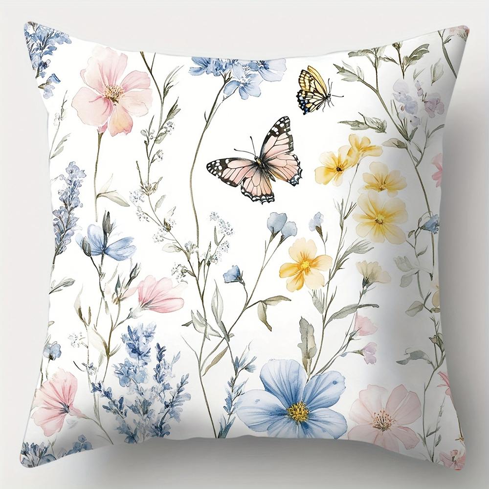 Lavender, Rose, Butterfly Pattern Pillowcasebedroom Sofa Decorative Cushion Cover With Zipper Soft Cushion Cover