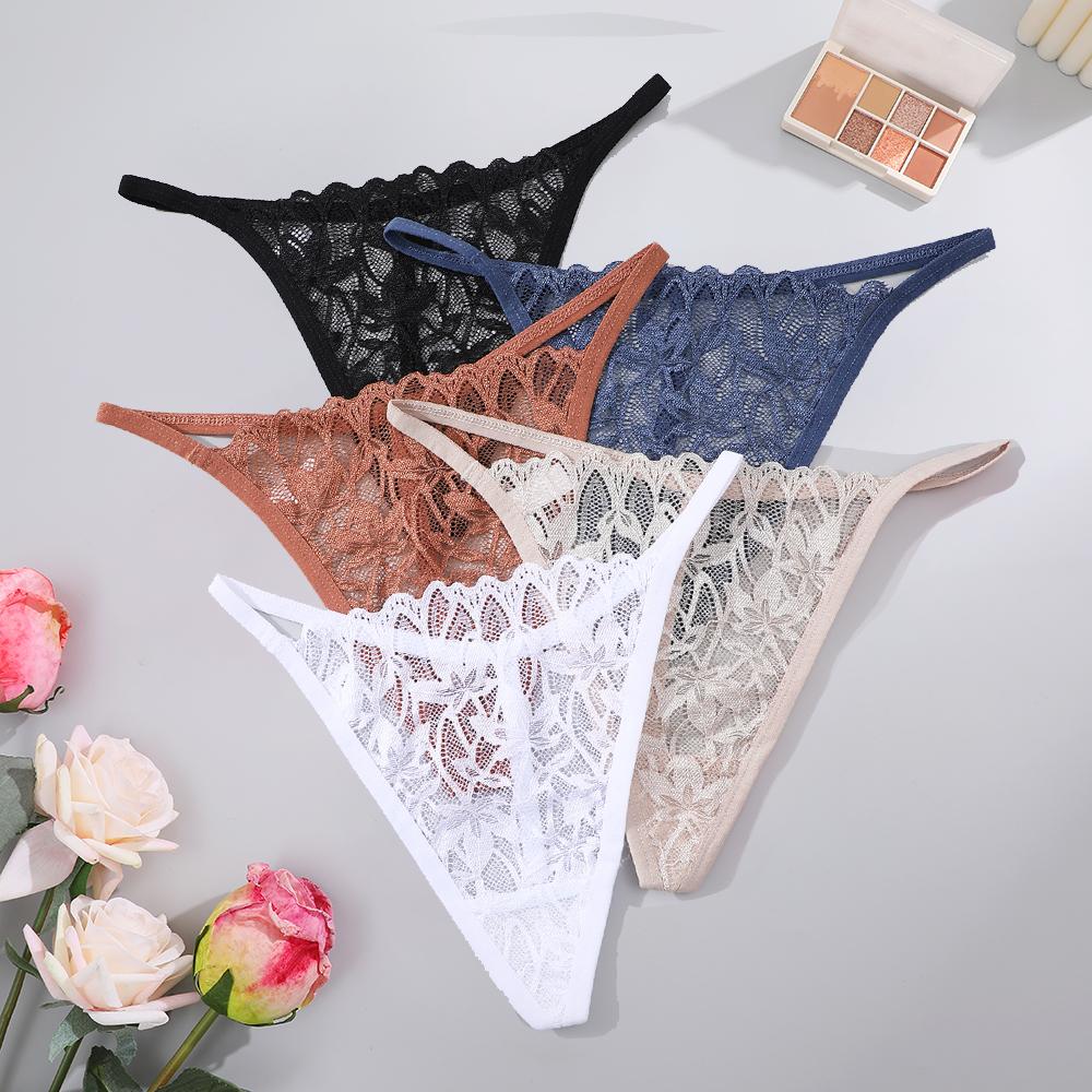 5PCS/Set Women Sexy Lace Thongs G-String T-Back Underwear Female Breathable Underpants Floral Lace Solid Color Panties S-XL